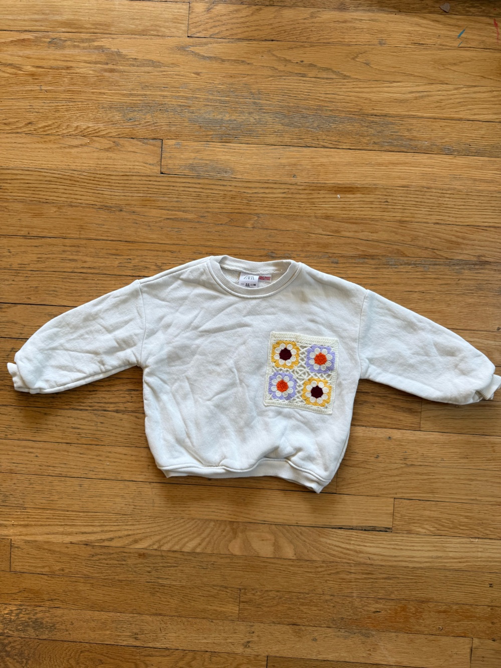 Zara Cream Kids Sweatshirt with Crochet Flower Patch